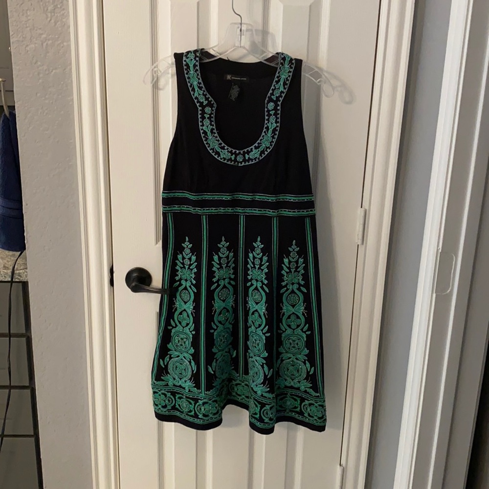 INC embroidered dress black and green size large